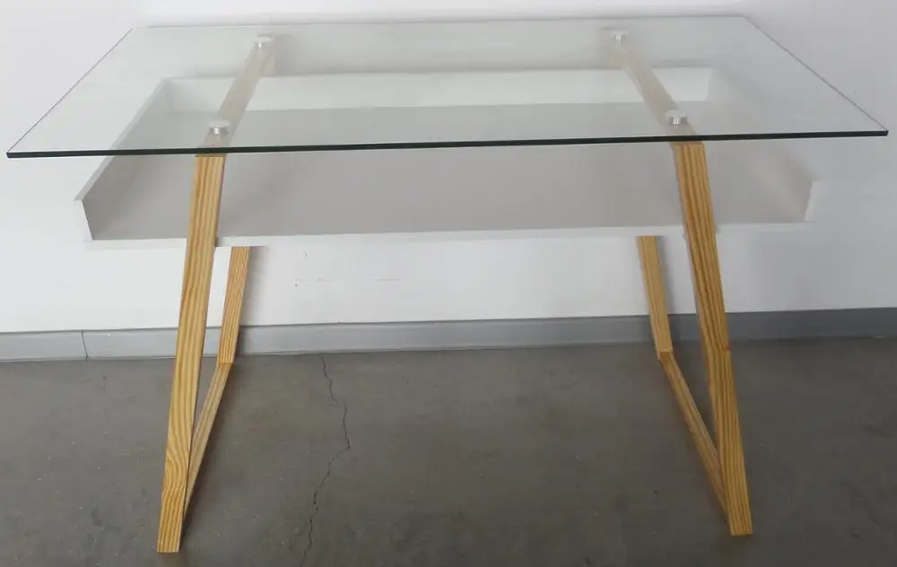 New design wood leg computer study table glass top study writing desk with drawer
