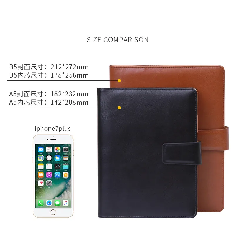 6 ring notebook A5 PU leather college diary with pockets and phone holder