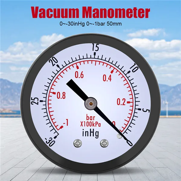 
0~-30inHg 0~-1bar 50mm Mini Dial Air Vacuum Pressure Gauge Meter Manometer 