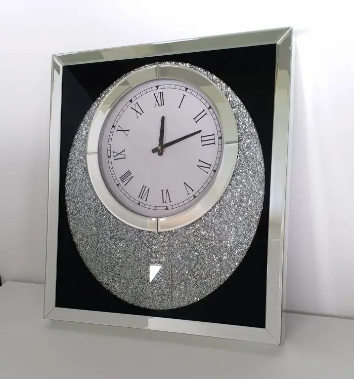 glass mirror black and silver decorative wall clock for bedroom and living room