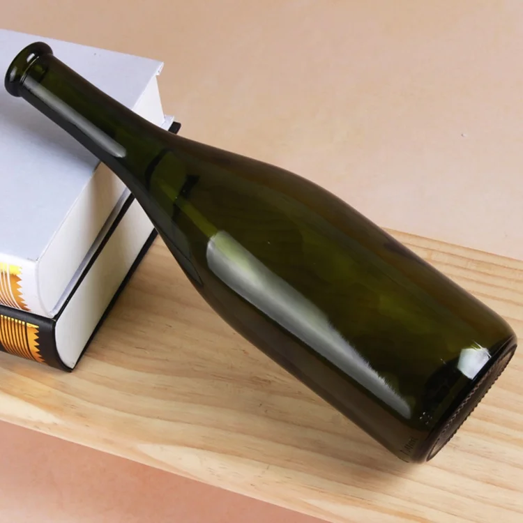 750ml Green Color Clear Glass Red Wine Bottle With Cork Stopper