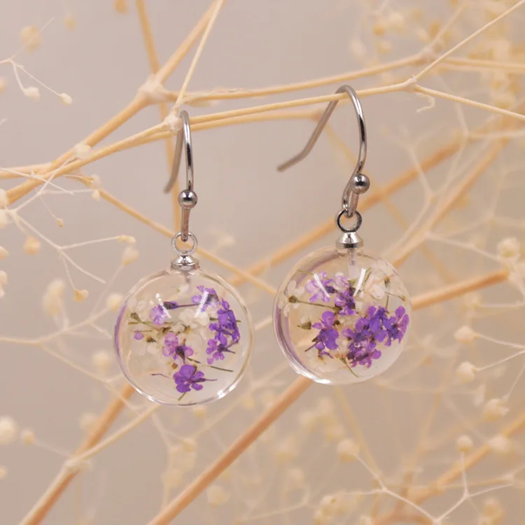 DQ03076 горячие продажи сушеных цветов смолы Висячие серьги необычные прозрачные серьги для девочек