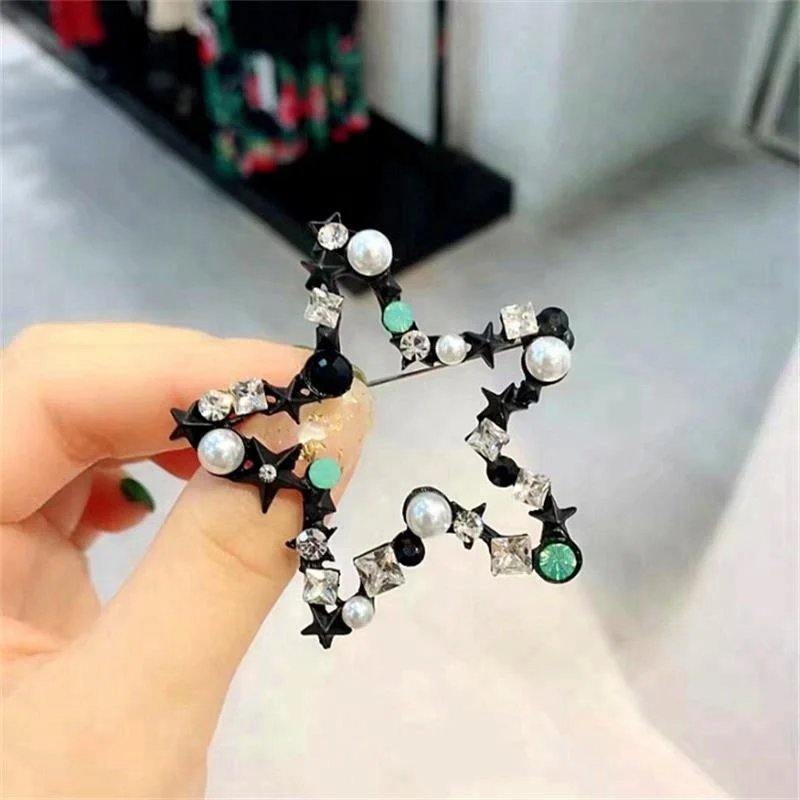 
korea handmade star brooch for women cloth elegant crystal safety pin brooch 