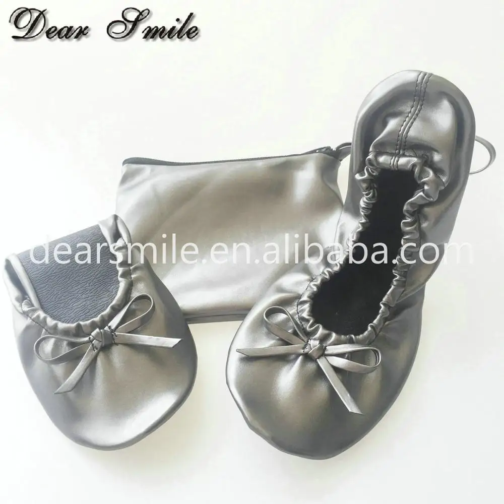 Low price ! Sweet ladies folding shoes roll up ballerina shoes in bag for wedding party