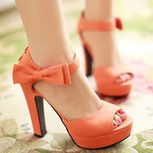 Big Size 42 43 Sweet Lady’s Sandals Summer Peep Toe Ankle Strap Party Platform Wedges Female Zip Bow Knot Orange Shoes S-0C
