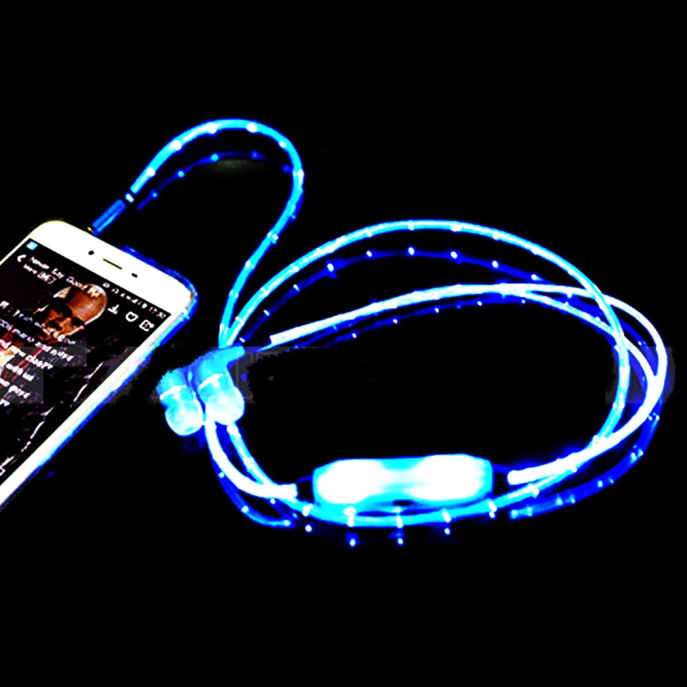 
High end Glowing LED Light Earphone EL Earphone With Mic for Smart Mobile Phone Headset 