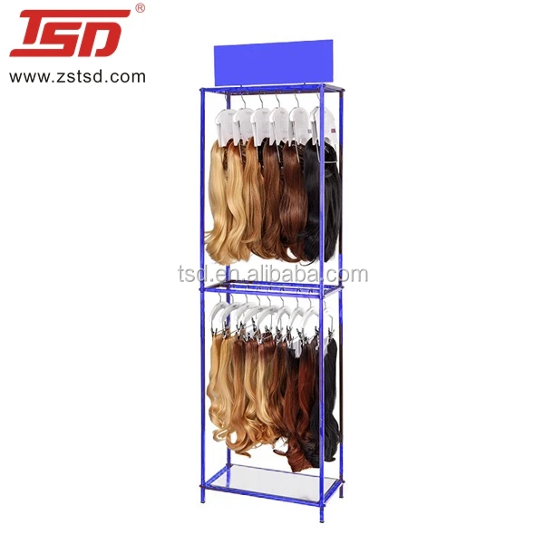 custom made store metal hair extension display stand,wig display shelf rack