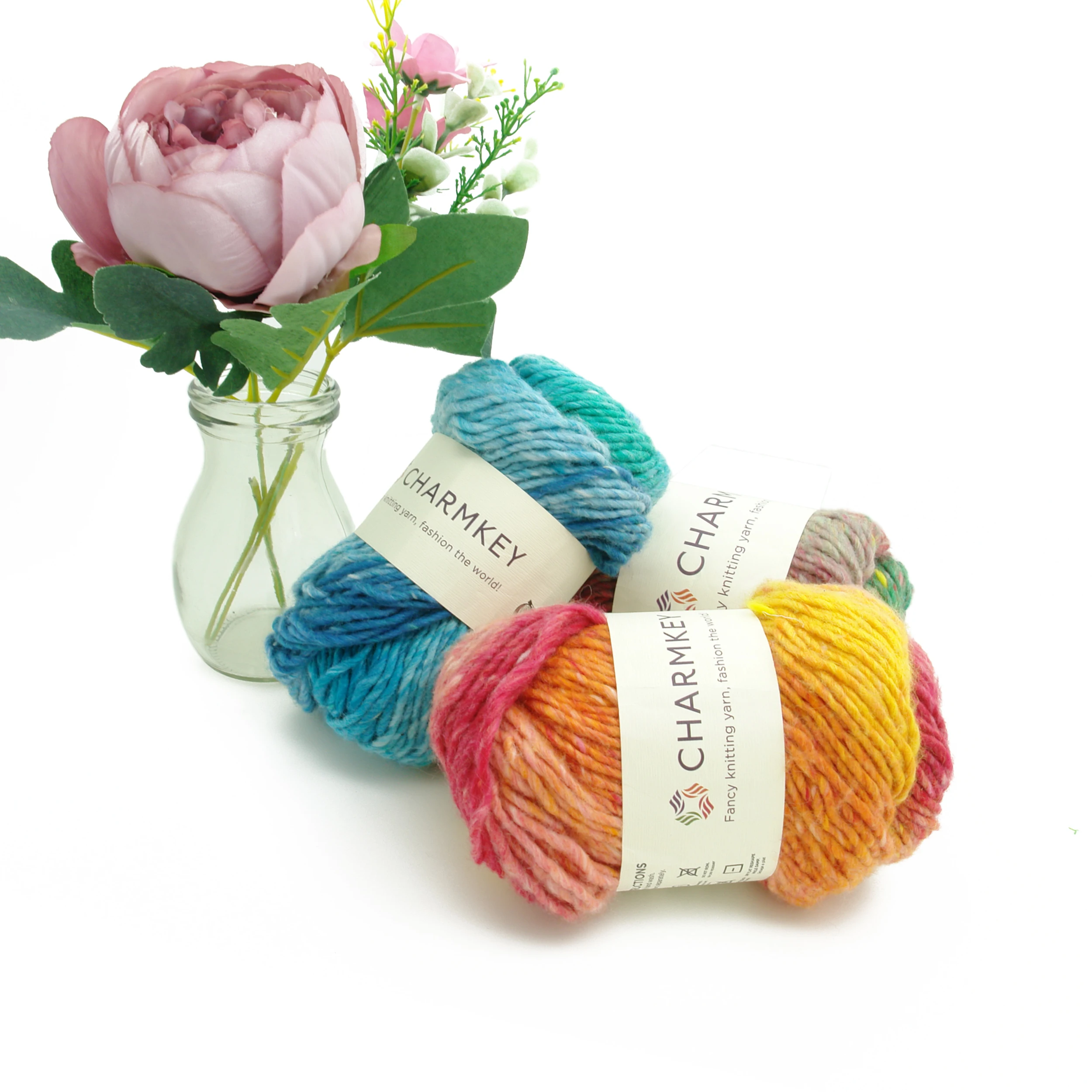 Charmkey melange yarn hand knitting yarn polyester wool blend yarn for sweater