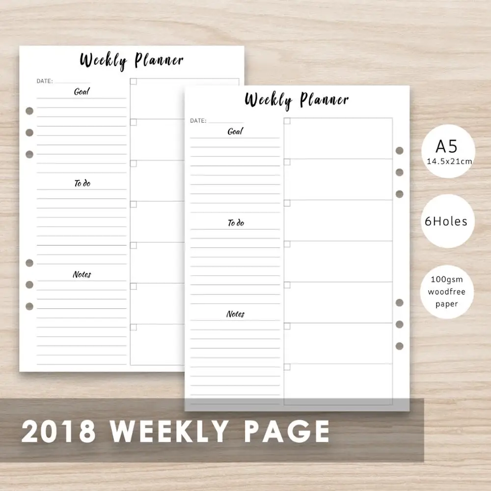 1 color weekly plan page custom planner refill paper 6 rings loose leaf inner page
