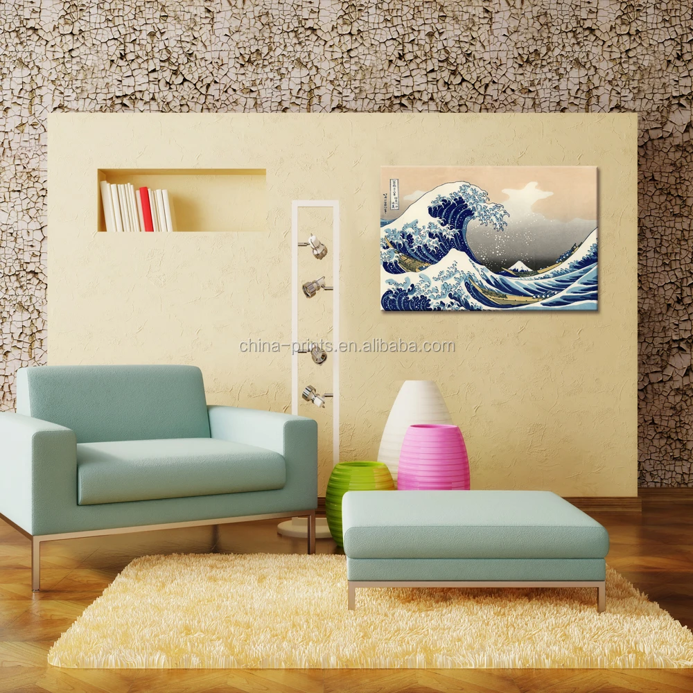 Wholesale Japanese Yamato-e Painting Canvas Prints Wave of Kanagawa Decorative Canvas Printed Artwork