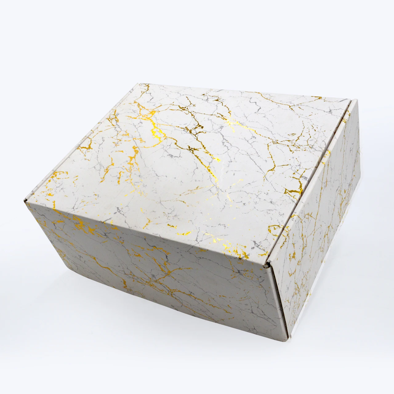 customized white marble gold favor box packaging with gold inlay and vein