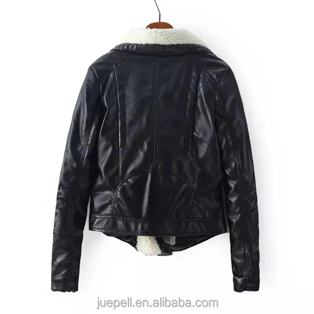 
OEM chic customized Jacket wholesale fashion women girls ladies Zippered PU Leather jacket with faux fur collar 
