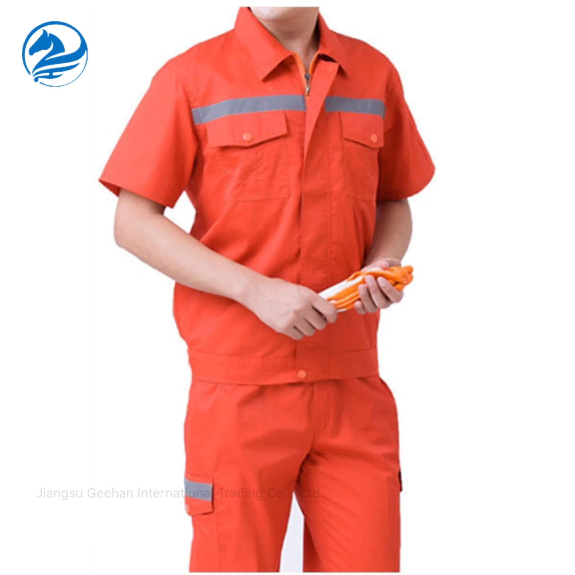 
orange short sleeve breathable outdoor road TC reflective safety work uniforms 