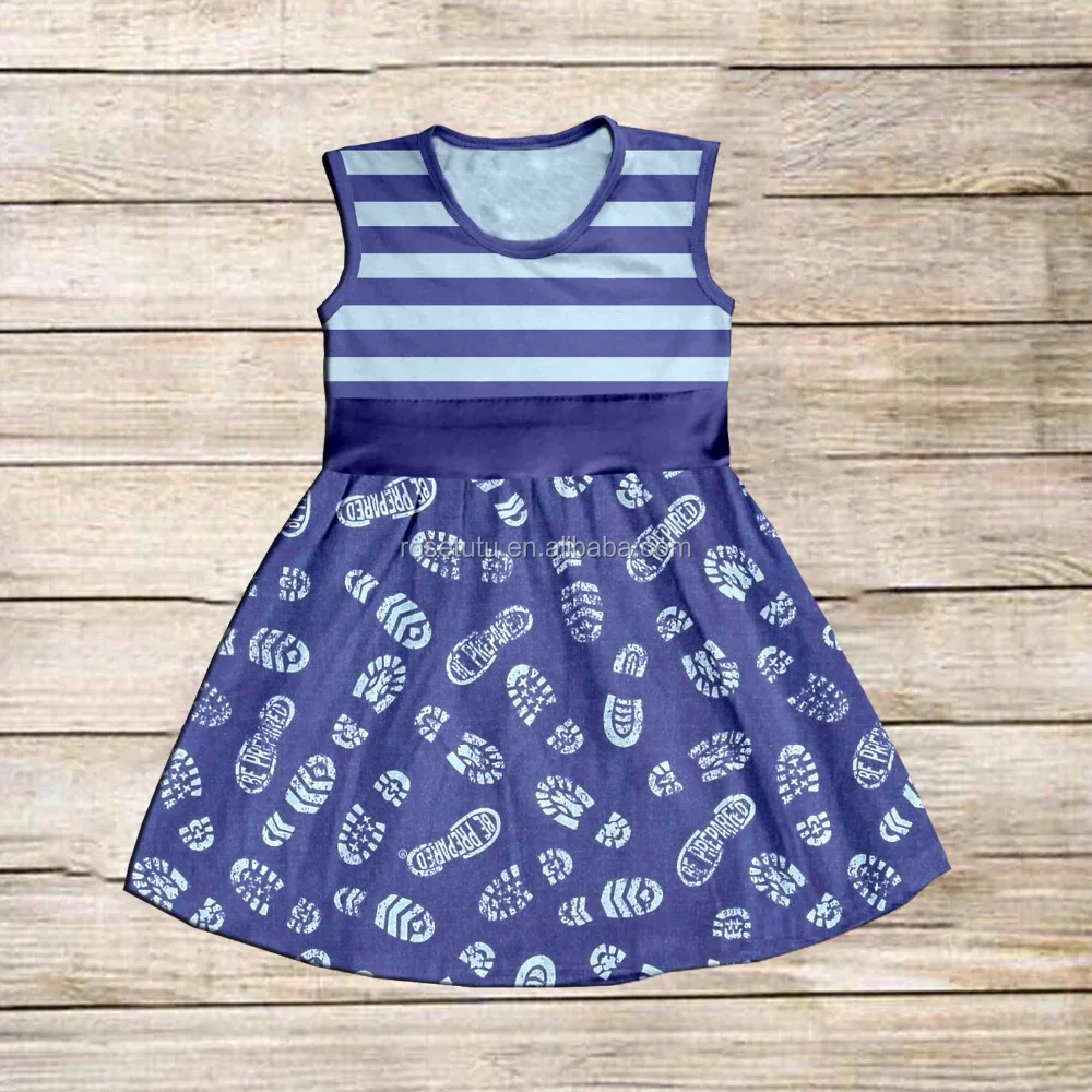 The latest wholesale spring kids Cool and comfortable beautiful cartoon pattern dress girls denim lace dress