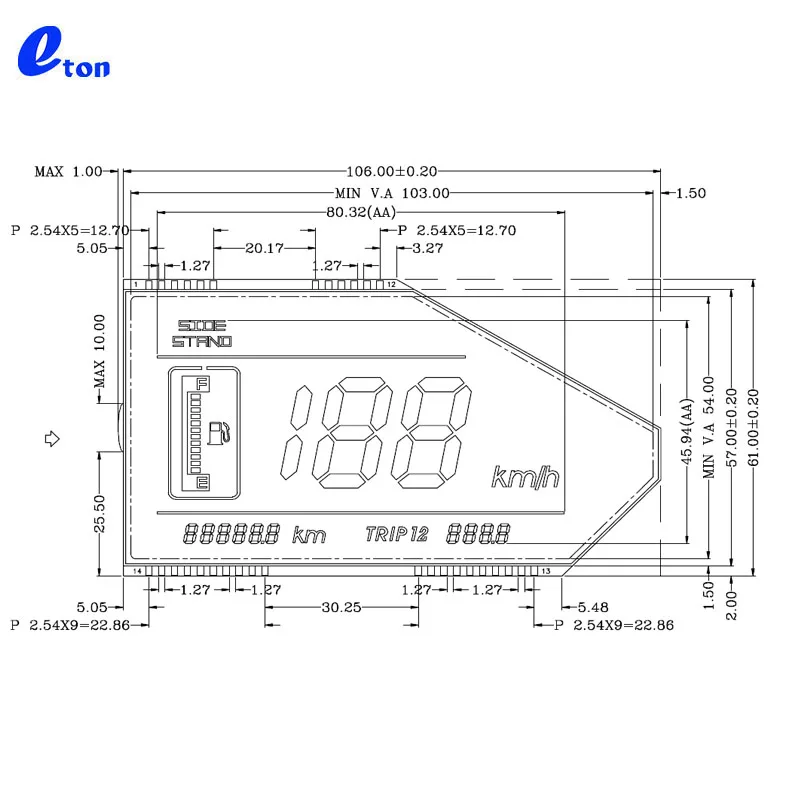 2020 new design  Rohs car speedometer lcd screen for fz16 yamaha