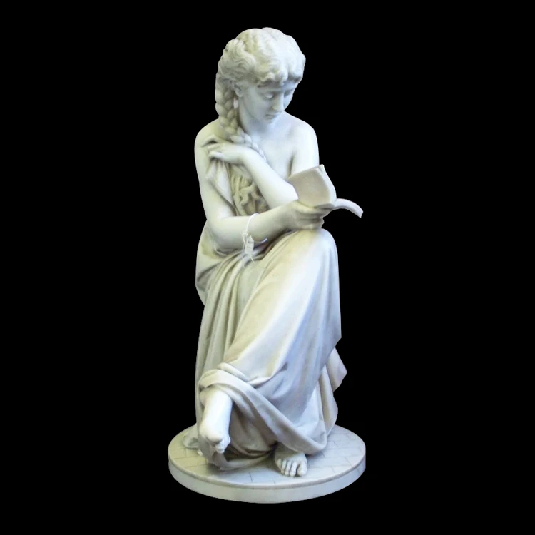 Beautiful erotic naked statue sitting on bench elegant stone nude woman sculpture