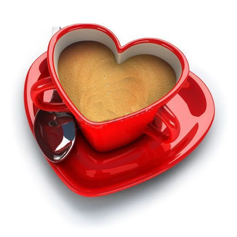 red heart shaped Ceramic coffee cup and saucer set