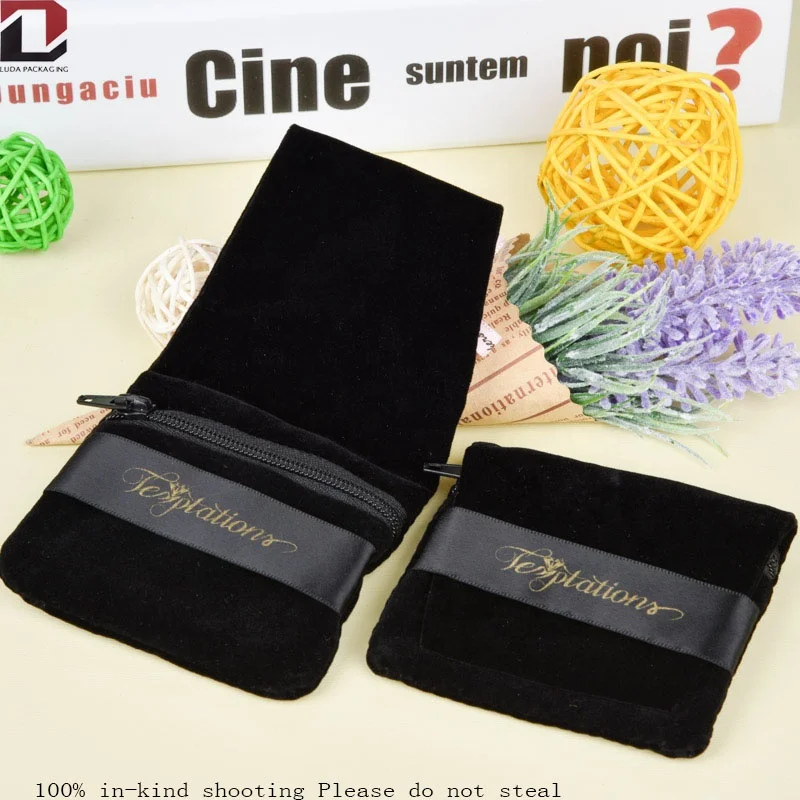 Черный маленький бархатный мешочек для ювелирных изделий с индивидуальным логотипом