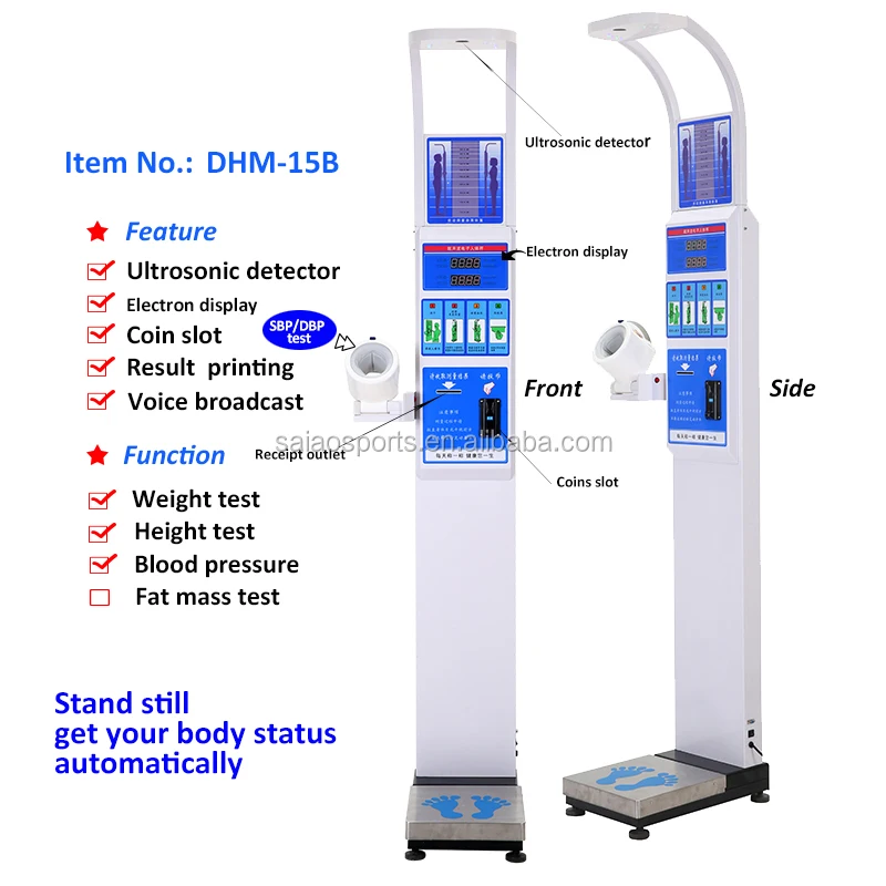 Ultrasonic multi-function body height/weight/blood pressure/ measuring machine, body physique test slot machine,scales
