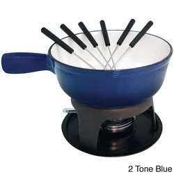 High quality Enamel fresh butter fondue with forks cast iron chocolate Fondue set for Party