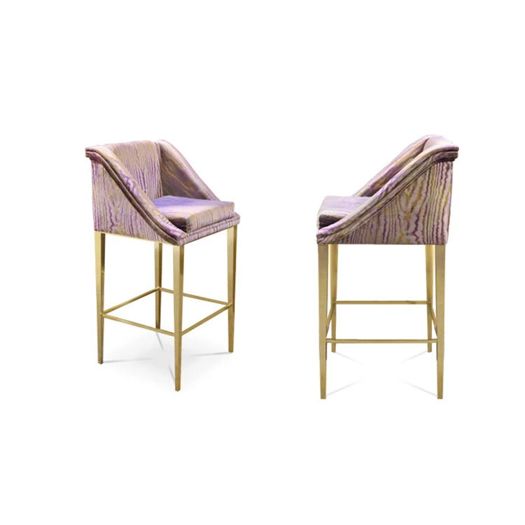 New Design Footrest Metal Base Modern Stool Velvet bar Chair Gold Barstools