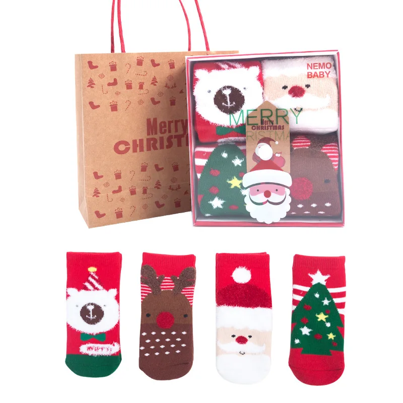 
custom 100% organic cotton christmas gift bag baby socks 