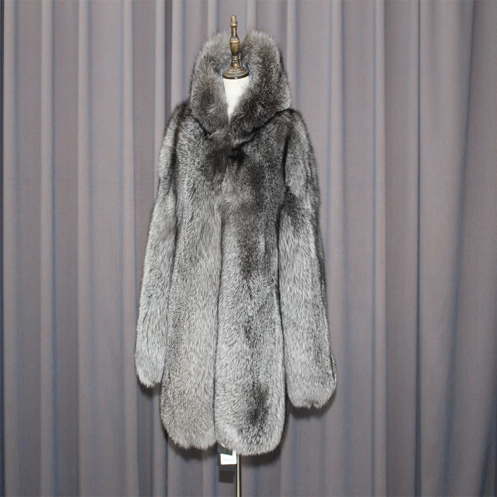 2019 Fashion style silver fox fur coat