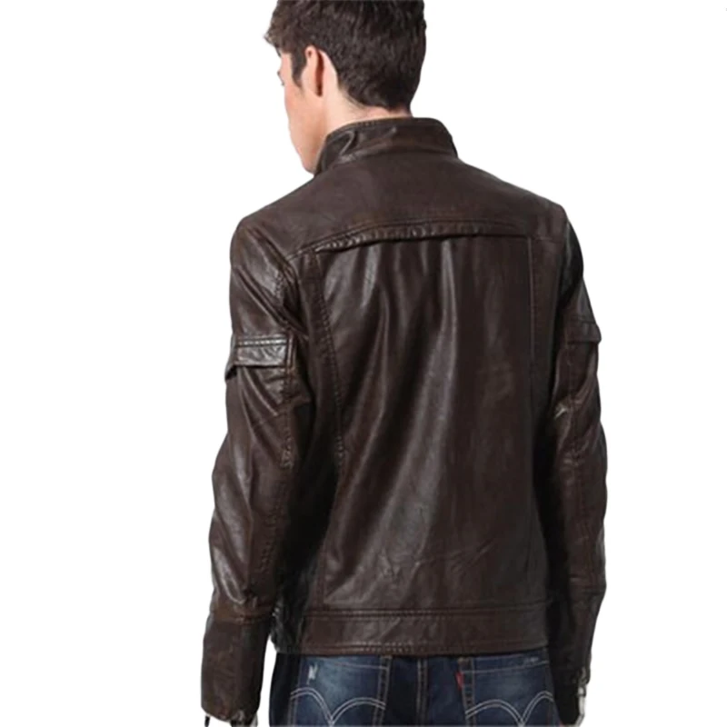 JACKETOWN Fashion Mens genuine motorcycle PU jackets Long Sleeve Winter bomber leather jacket