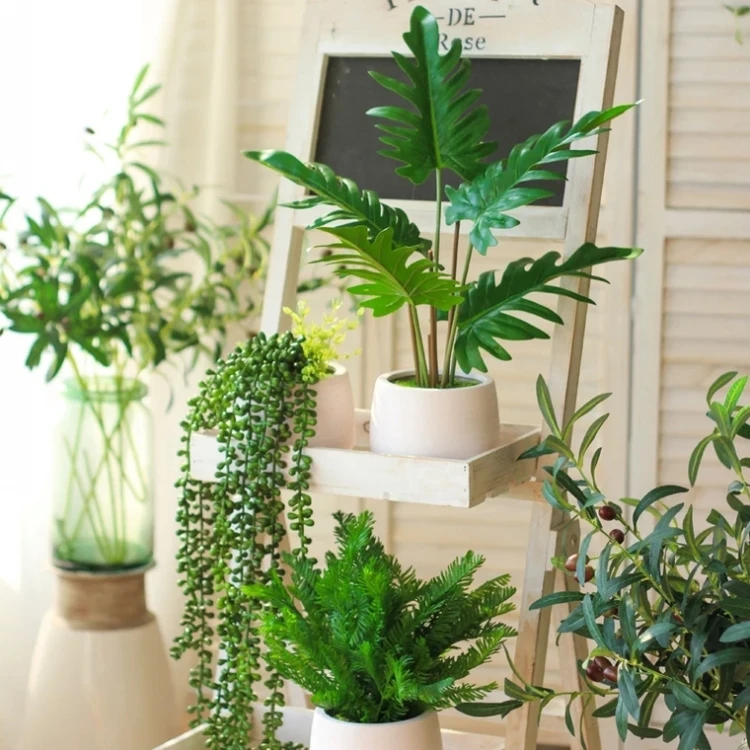 
Indoor Decorative Real Touch Tropical Green Plants Artificial Banana Palm Eucalyptus Monsteras Leaves for Sale 