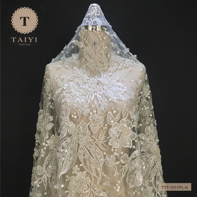 2018 Garment Accessories White Beaded Lace Fabric