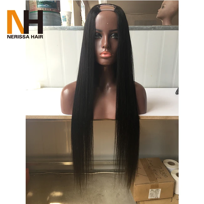 Оптовая продажа, бразильские человеческие волосы без повреждений, шелковистые прямые дешевые парики на сетке, u-образные части