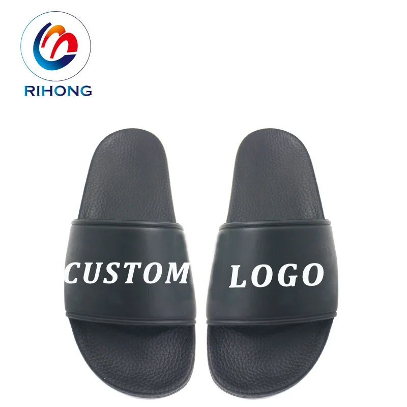 embossed logo custom slide performance pu design men sandal slipper embossed logo custom slide