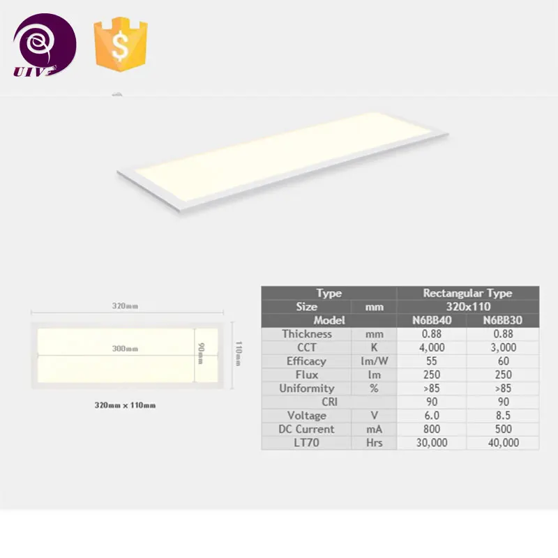 Новый продукт, пластиковые основе OLED панель свет тип 320*110 (мм)