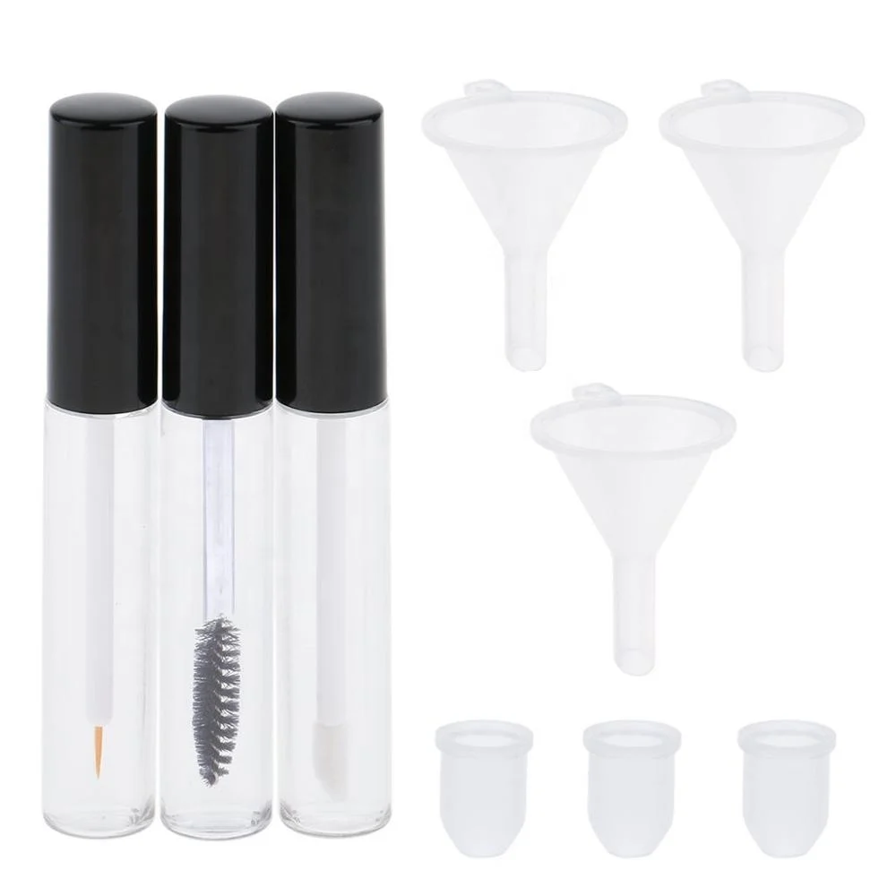 
100pcs 10ml Empty Mascara Tube Eyeliner Bottle Lip Gloss Tubes Vials Containers with Wands Brushes funnel piettes 