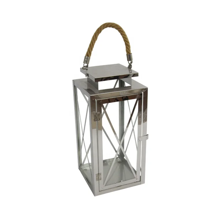 
Wholesale Fashion Vintage Decor Rectangular Shaped Metal Stainless Steel Lantern 