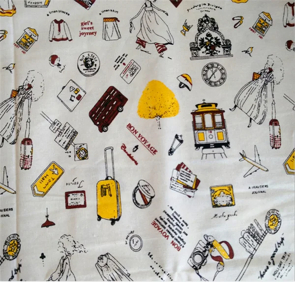 handmade cotton linen fabric for curtains/tablecloth travel style crafts fabric