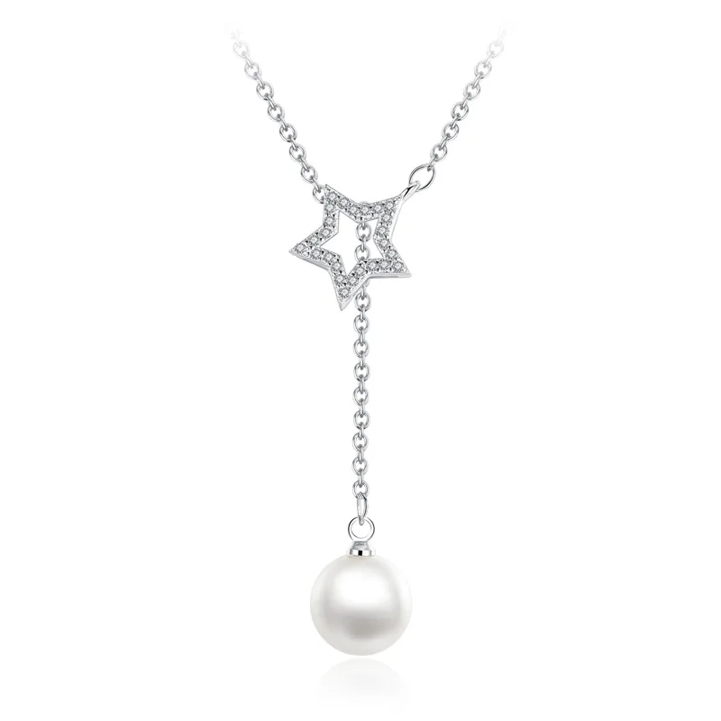 OBE  top quality free shipping  Star and moon pearl 925 silver necklace