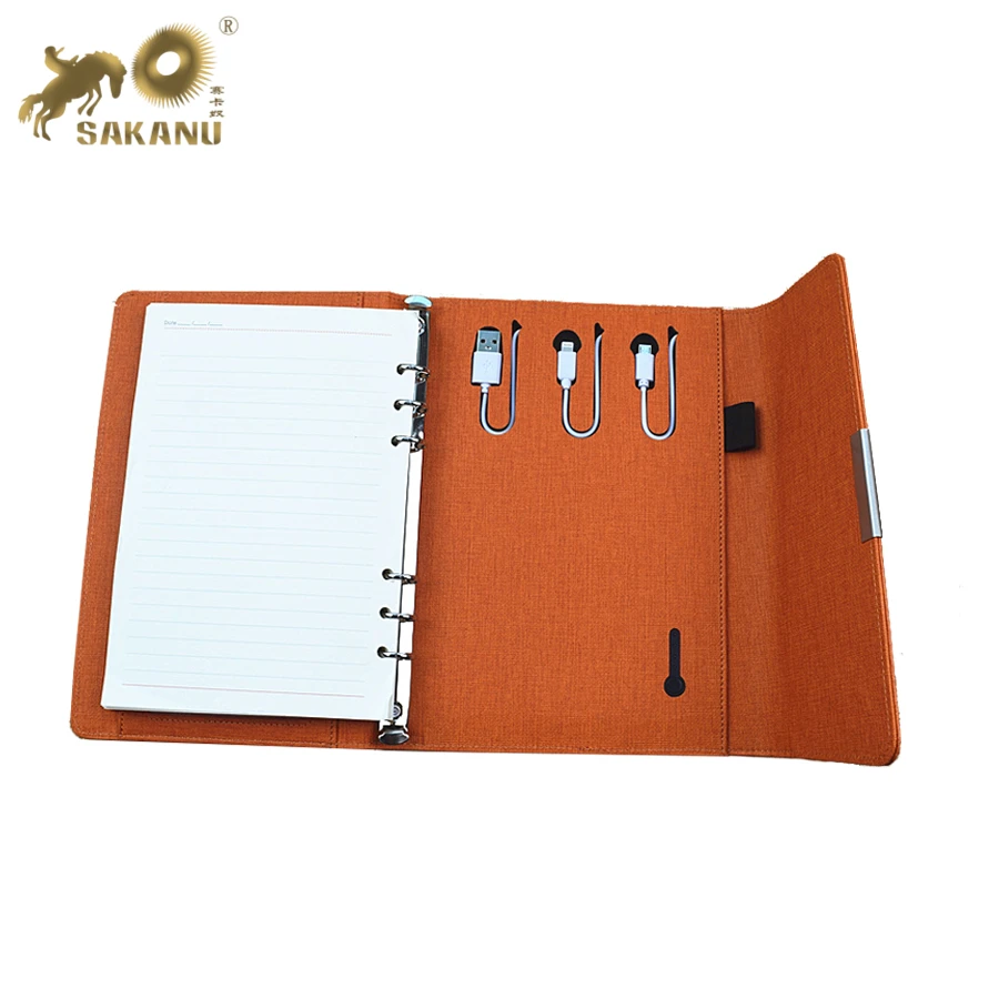 Деловой дневник из искусственной кожи, складной журнал, записная книжка с портативным зарядным устройством
