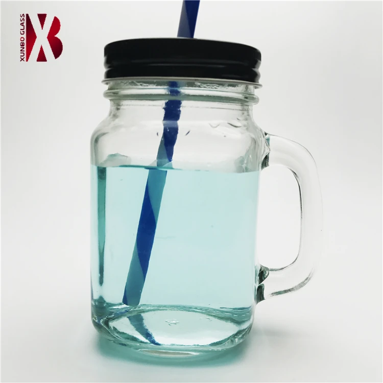 factory stock price 480 ml maison container glass mason jars with handle