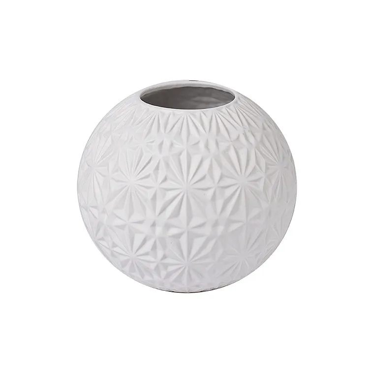 Wholesale modern style snowflake embossed matte black home decor ceramic vase