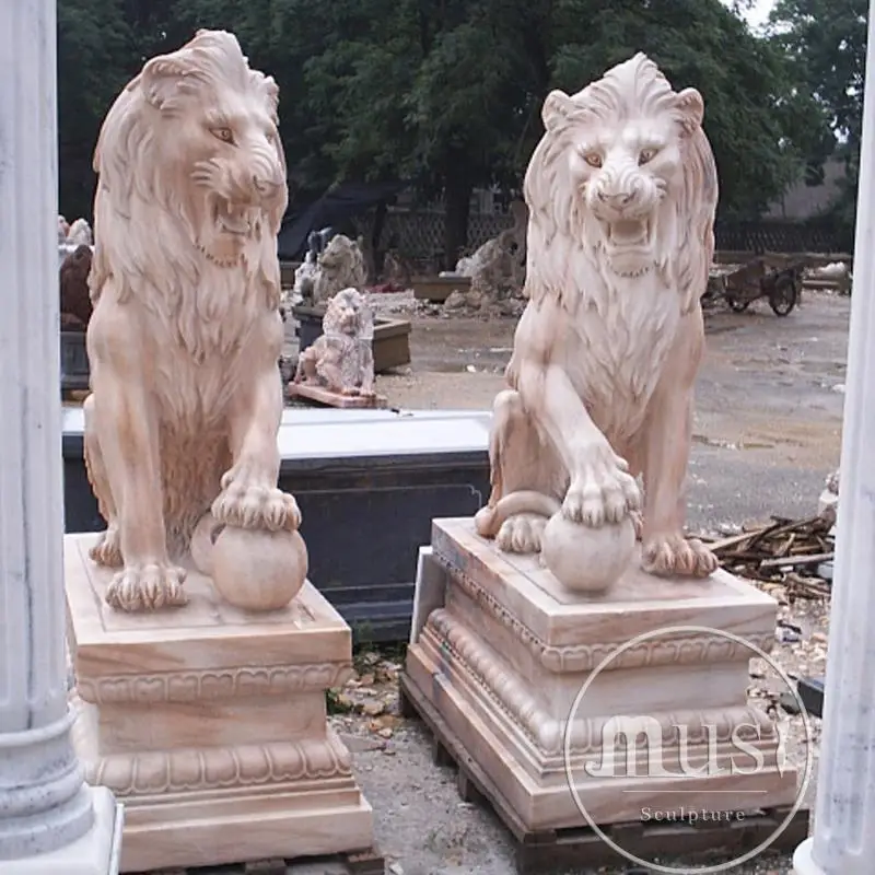 Hot Selling Cheap Price Yellow Stone Carved Lions Statue