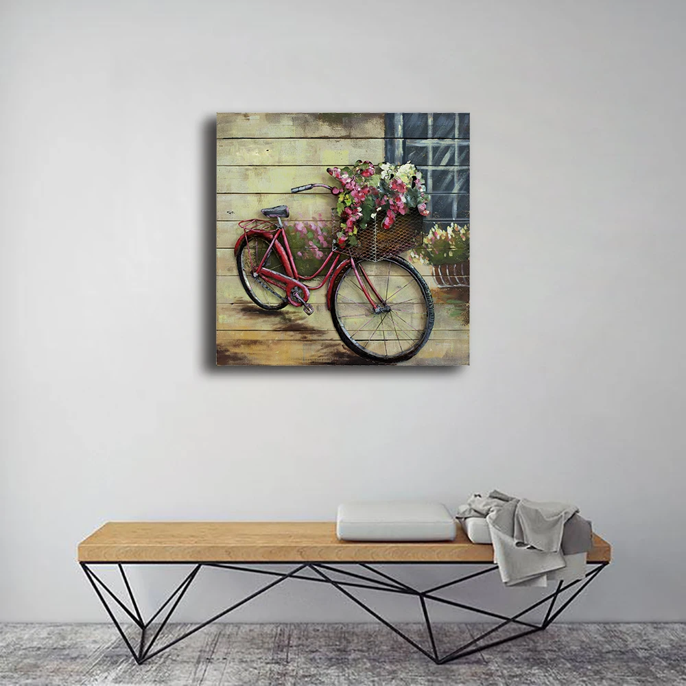 Popular Hot Bicycle art decoration 3D modern chinese wall art custom metal painting