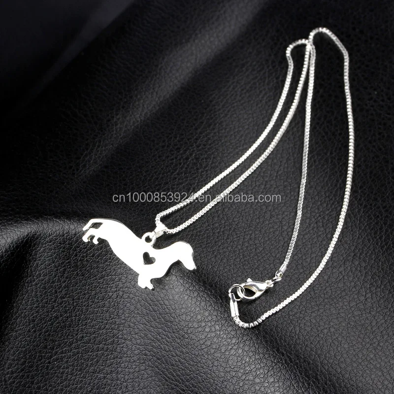 Pet Rescue Animal Lovers Jewelry Dachshund Necklace Silver Puppy Heart Cut Off Dog Breed Pet Memorial Charms