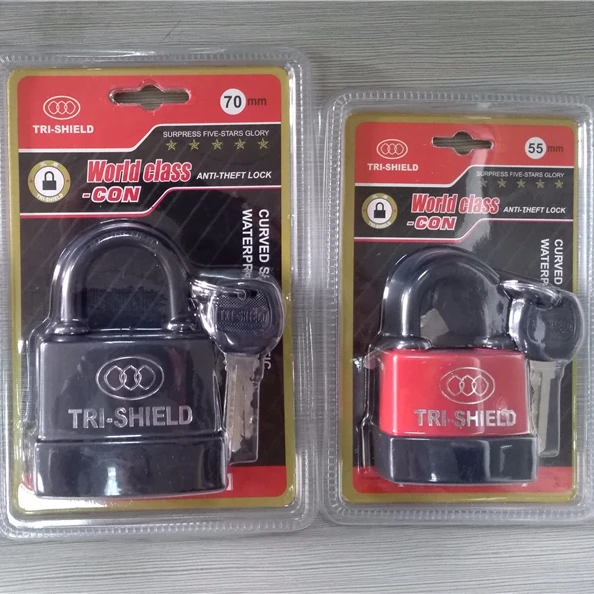 Cheap New Product Curved Shape Plastic Waterproof Cover Steel Padlock (Hard/Soft Bottom Cover Style)