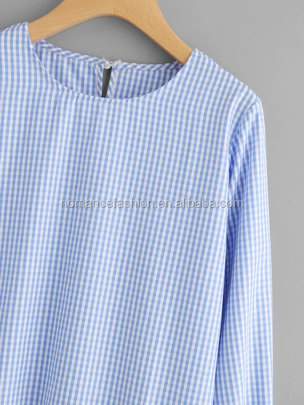 Flute Sleeve Tiered Hem Gingham Clothes Ladies Simple Fashion Dress