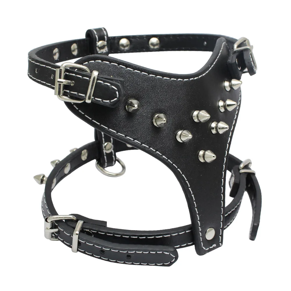 Quality  Spiked Real leather dog pet harness harness