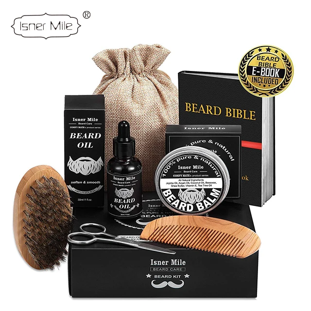 
Private Label or Isner Mile Beard Balm Wax And Wooden Brush Beard Growth Grooming Kit For Beard Sharper 