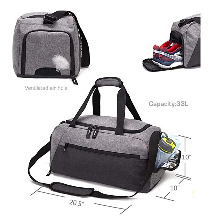 
33L Men Gym Sports Duffel Bag With Waterproof Shoe Pouch 