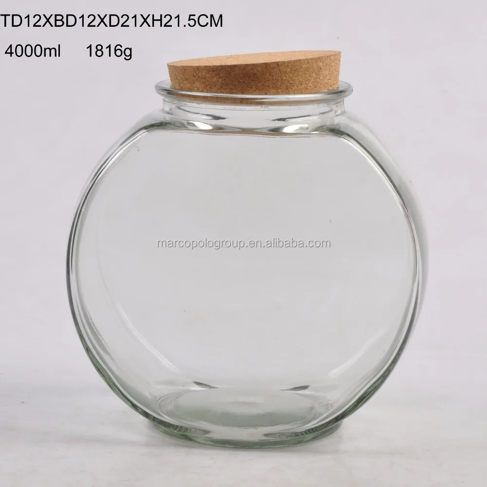 round glass jar with cork lid for food storage