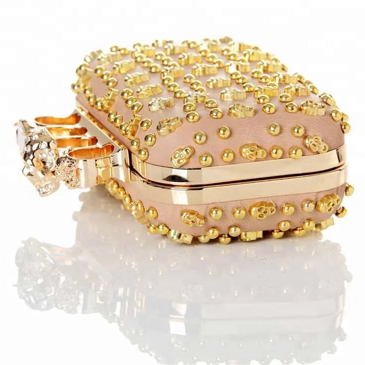 
Classic wholesale elegance bags skull rivets banjara clutch bags with four rings closure 